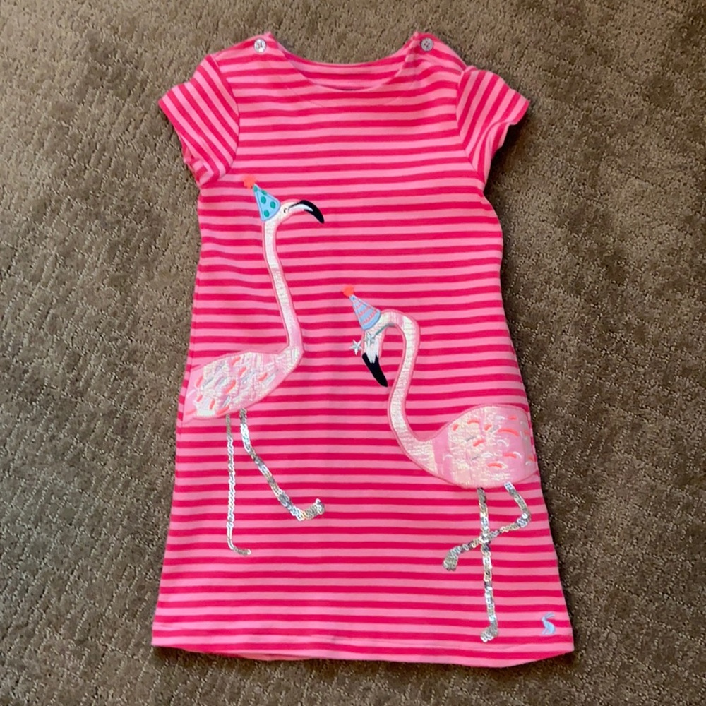 Joules Girls Striped Flamingo Dress